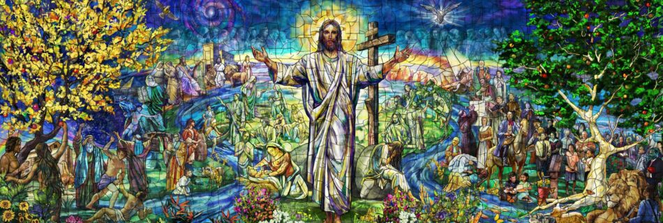 The Resurrection Window is a triptych designed to tell the biblical story